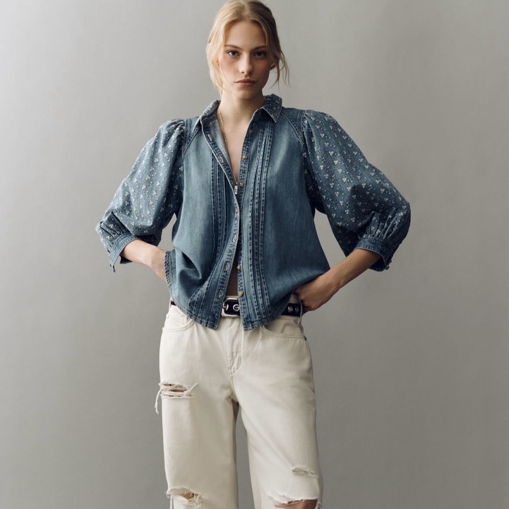 Anthropologie NWT Pilcro Bella Femme Denim Buttondown Top Blouse Shirt Size S